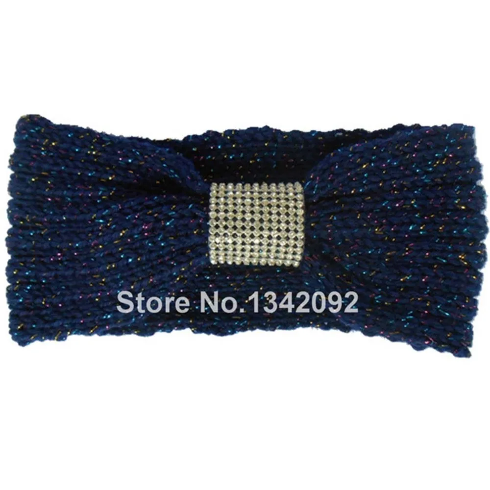 

6pcs/lot NEW Fashion Handmade Crochet Knit Spun Gold Headband Ear Warmer With Rhinestone Turban Hairband