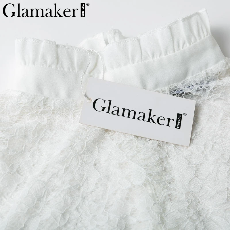 Glamaker, белое кружевное прозрачное боди с цветочным рисунком, женское летнее сексуальное боди с рукавами-фонариками и оборками, весенний комбинезон, Комбинезоны