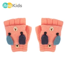 REAKIDS милая детская зимняя клапаном перчатки трикотажные шерсти для мальчиков и девочек зимняя рукавица теплые клапаном детские перчатки милые детские перчатки варежки