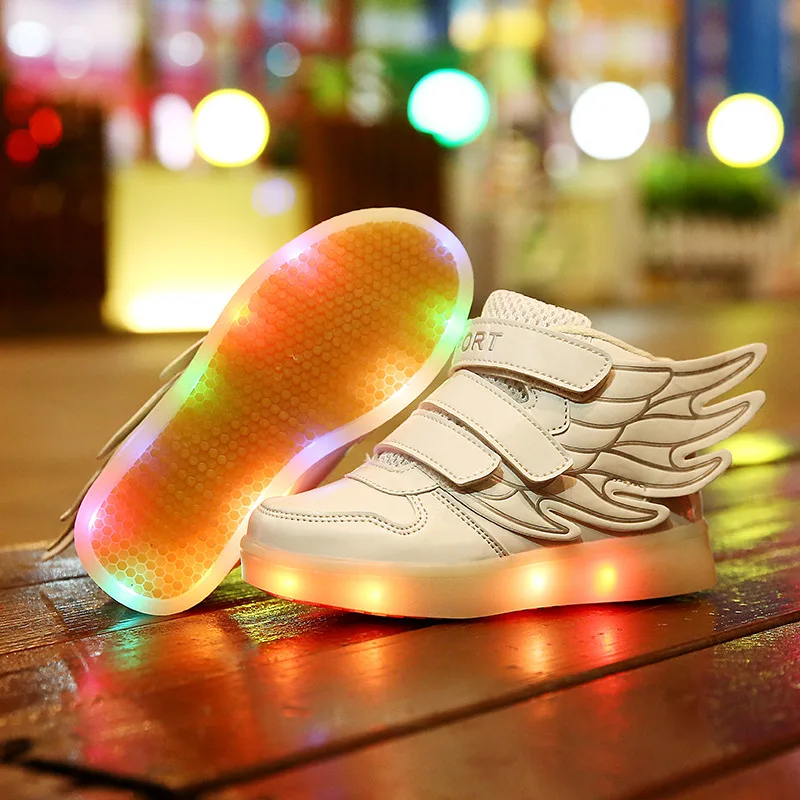 

New Autumn Children Usb Charging Wing Shoes Kids Led Light Luminous Fashion Sneakers Baby Glowing Canvas For Boys And Girls 9161