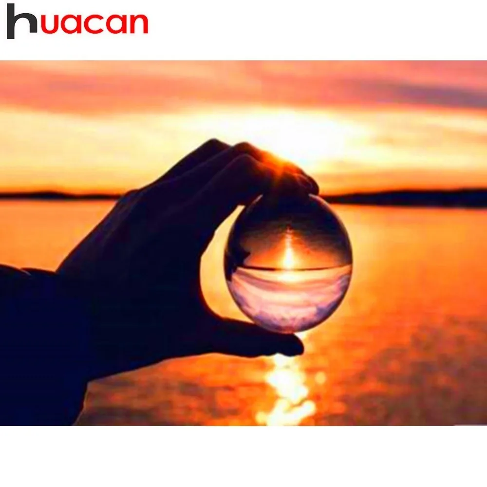 

HUACAN 5D Diamond Mosaic Crystal Ball DIY Diamond Painting Full Square Landscape Picture Of Rhinestone Seaside Decor Home