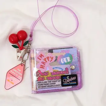 

pink Wallet Transprent Jelly Neck Wallet Laser Halter Girls Coin Purse Ins Korea Letter Card Holder Bag Clutch Milkjoy Wallets