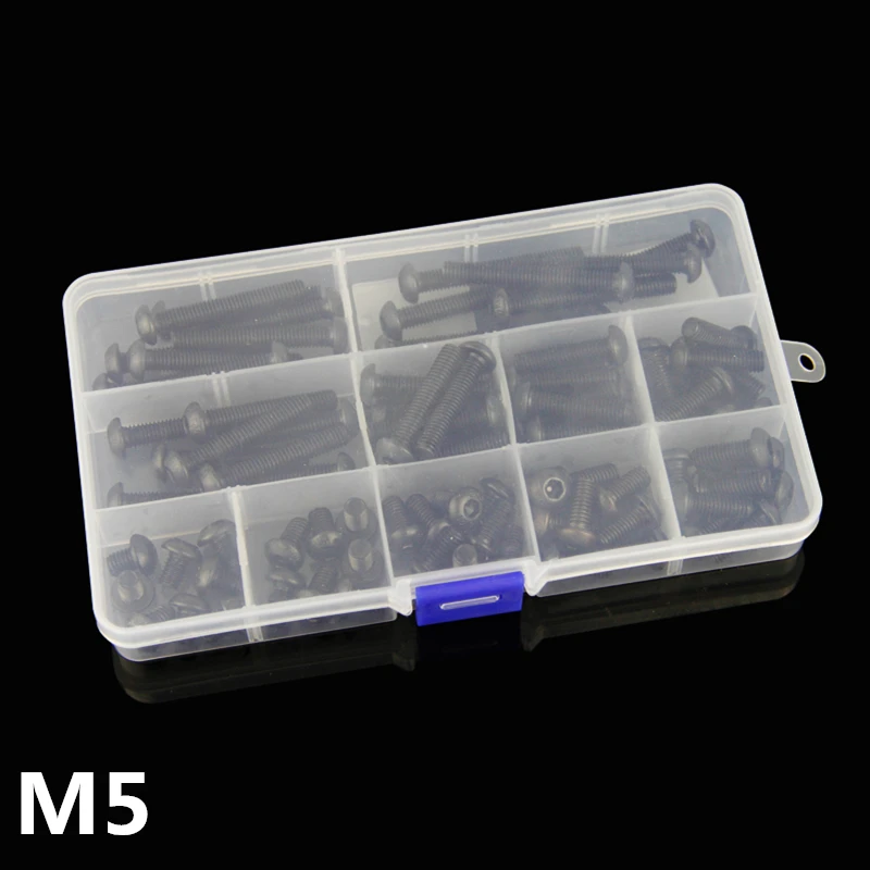 

120pcs M5 Alloy Steel 10.9 Level Black Hexagon Socket Button Head Screw set Furniture Mushroom Cap Hex Bolts kit