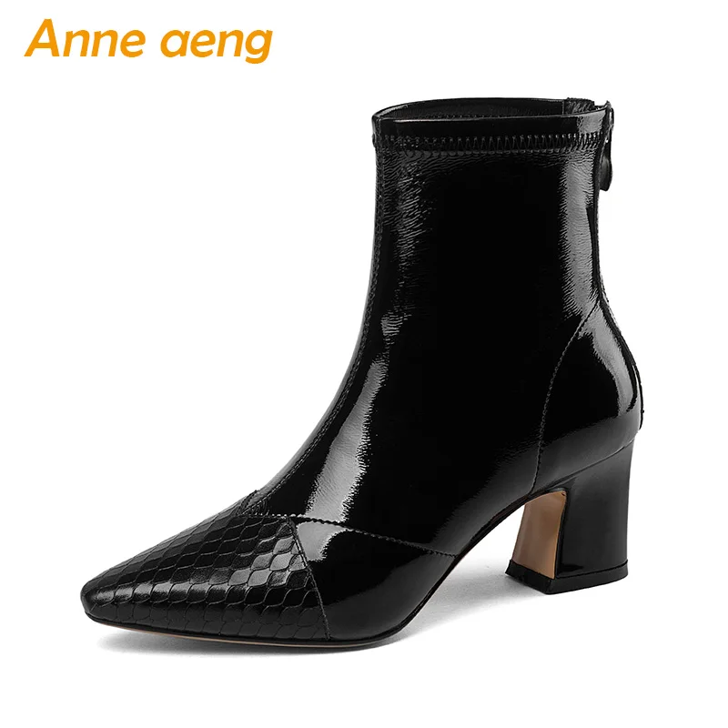 

2018 New Autumn/Winter Genuine Leather Women Ankle Boots High Heels Pointed Toe Zip Sexy Ladies Snow Boots Black Women Shoes