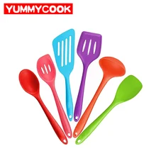 6 teile/satz Silikon Bunte Kochen Utensil Set Fischscheibe Löffel Braten Schaufel Spachtel Sieb Küche Werkzeug Zubehör Liefert