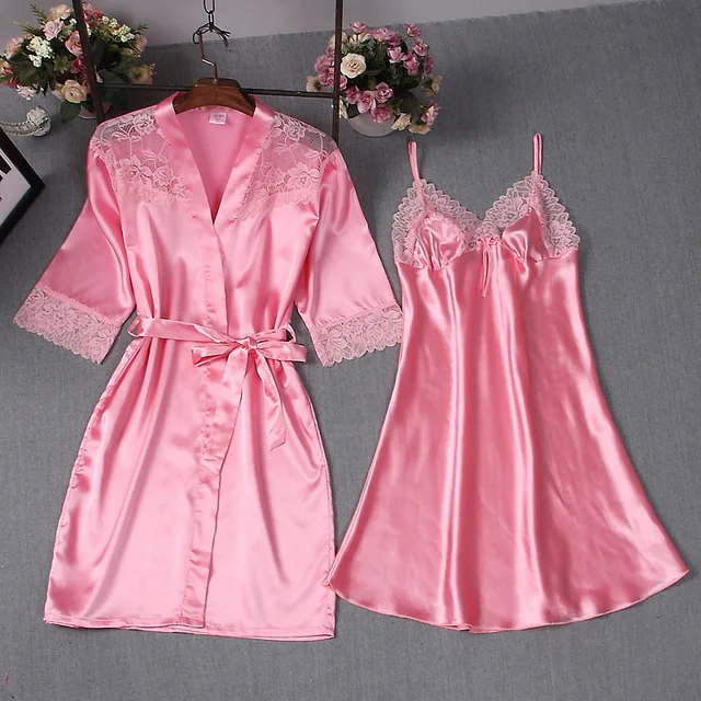 Hot Sale Women Lace Sexy Robe Set Chinese Style Rayon Nightdress Vintage Ladies Kimono Robe Gown Sexy Lingerie Sleepwear Flower