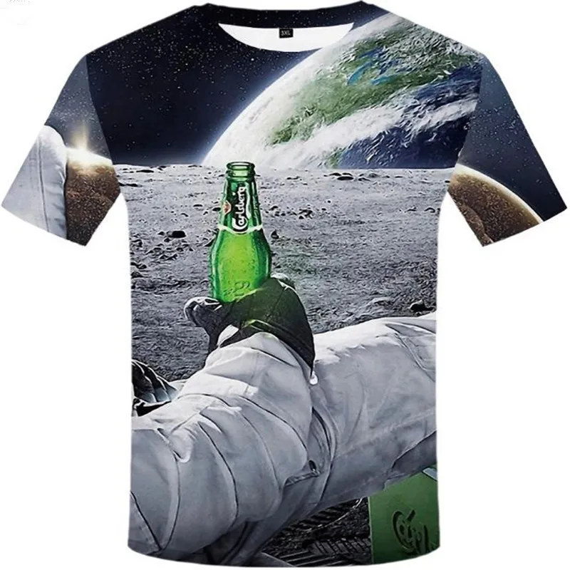 picture color Новинка Мужская 3D футболка банки пива печатных хип хоп Crewneck короткий рукав мужчины/женщины футболки топы Азиатский размер футболка 6xl - Color: picture color