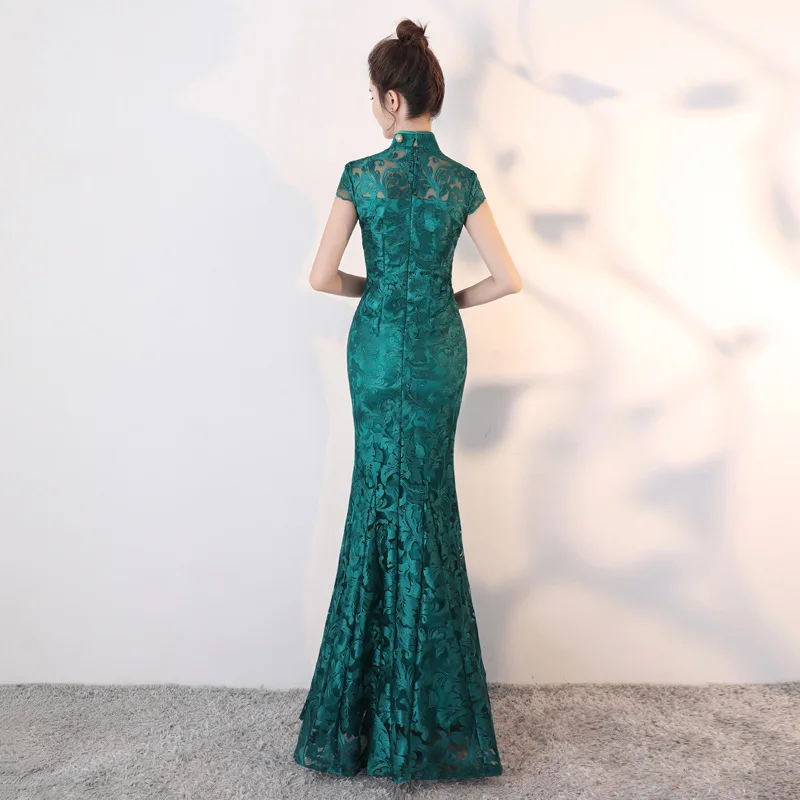 Women's Royal Blue Trailing Strapless Qipao Evening Dresses Chinese Traditional Brocade Long Mermaid Backless Plus Size 3XL  (3)