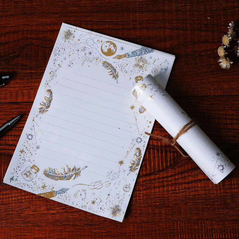 

8Pcs/lot Europe type Vintage High-end Bronzing Feather Blessing Letter Paper Letter Pad Writing Paper Office&School Supplie XZ03