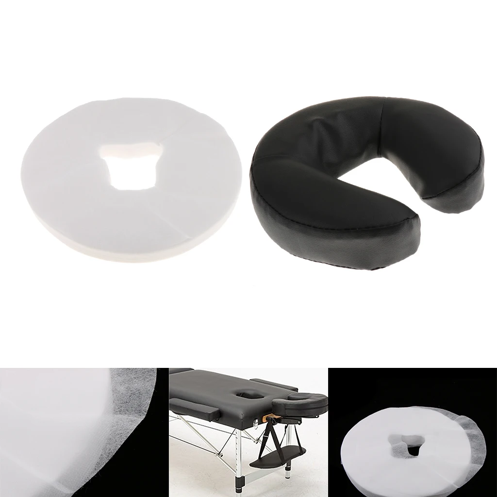 Black Washable Cover Face Cradle Cushion with 100pcs White Disposable Pads For Salon SPA Massage Table Bed