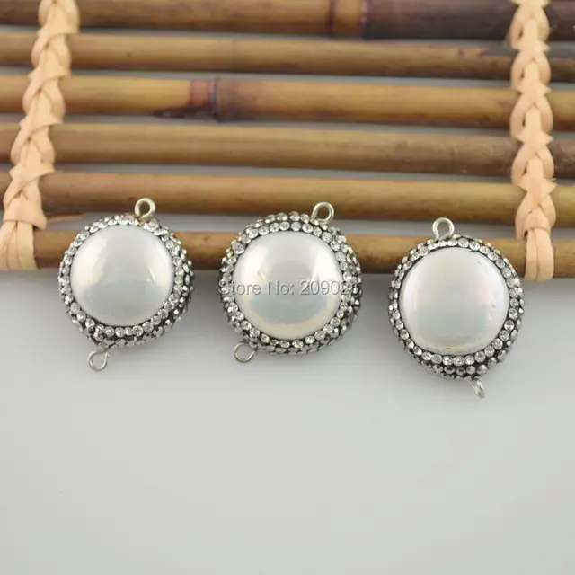 wholesale 8Pcs Round Shape Pearl Connectors Bead Pave Rhinestone