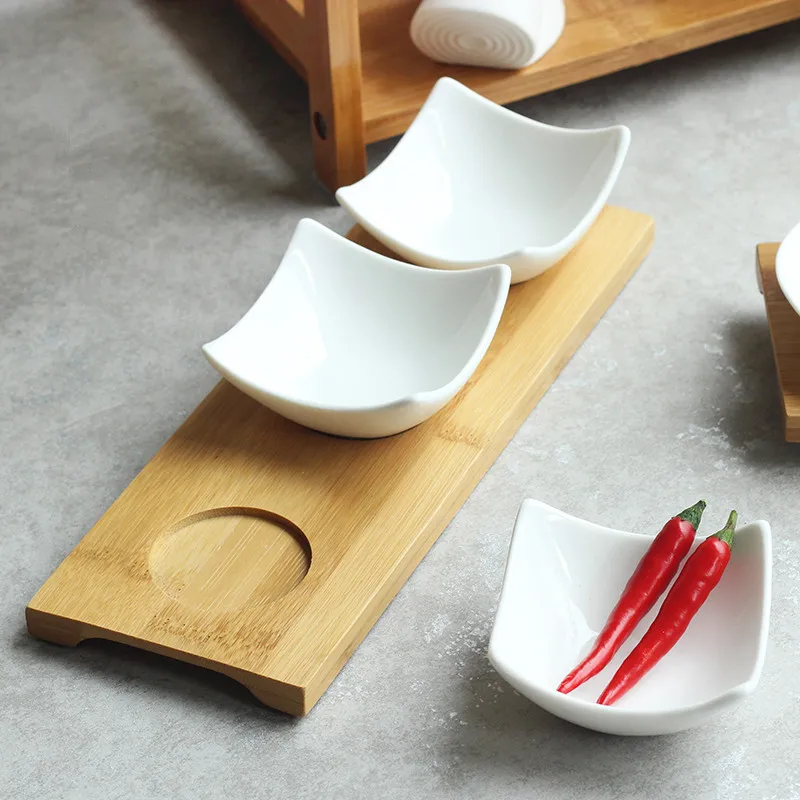 Japan Style Snack Plates Creative Ceramic Dish Plates Bamboo Tray