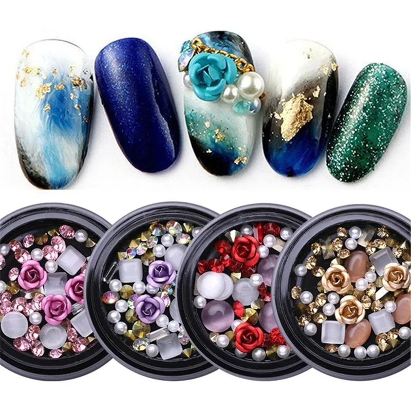 

1 Box Mixed Colorful Rhinestones For Nails 3D Crystal Stones Nail Art Decorations Diy Design Manicure s Rose Decoration