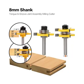 

2pcs 8MM Shank Tongue & Groove Joint Assembly Router Bit Set high quality Woodworking Cutter Tool T-type Milling Cutter
