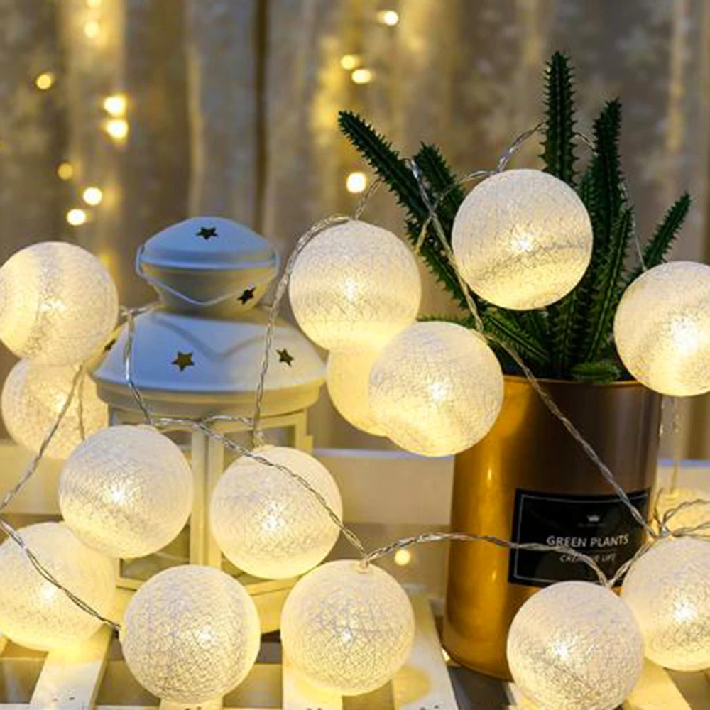 Светильник с хлопковыми шариками, Рождественский светодиодный декоративный светильник, Рождественская гирлянда, светильник для свадебной вечеринки, зарядка от USB, JQ