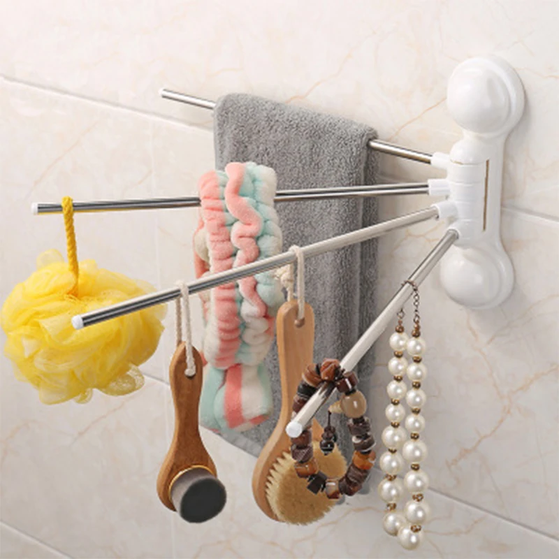 Suction cup stainless steel 180 degree rotating arm rack towel bar suction cup towel rack bathroom kitchen 4 swing arm wall rack