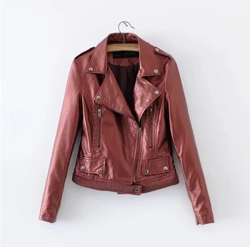 

Best selling 2017 autumn and winter new motorcycle jacket short pu leather Slim pink fashion leather jacket female coat