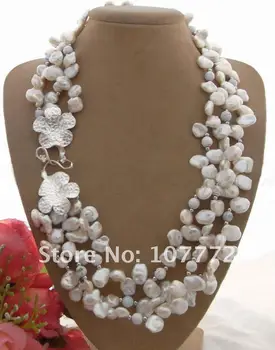 

3 strands White Keshi Pearl&Onyx Necklace