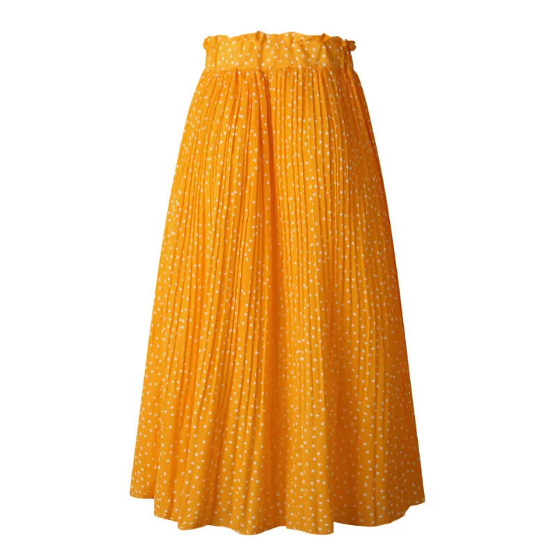 Модная эластичная талия плиссированная повседневная юбка средняя талия юбка в горошек Женская летняя длинная юбка для выхода - Цвет: A5