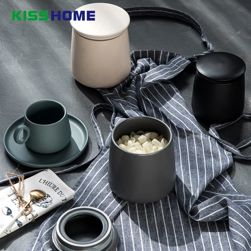 

Nordic Minimalism Creative Coffee Beans Storage Sealing Jar Matte Surface Ceramic Snack Pot Fresh Tea Can Coffee Container