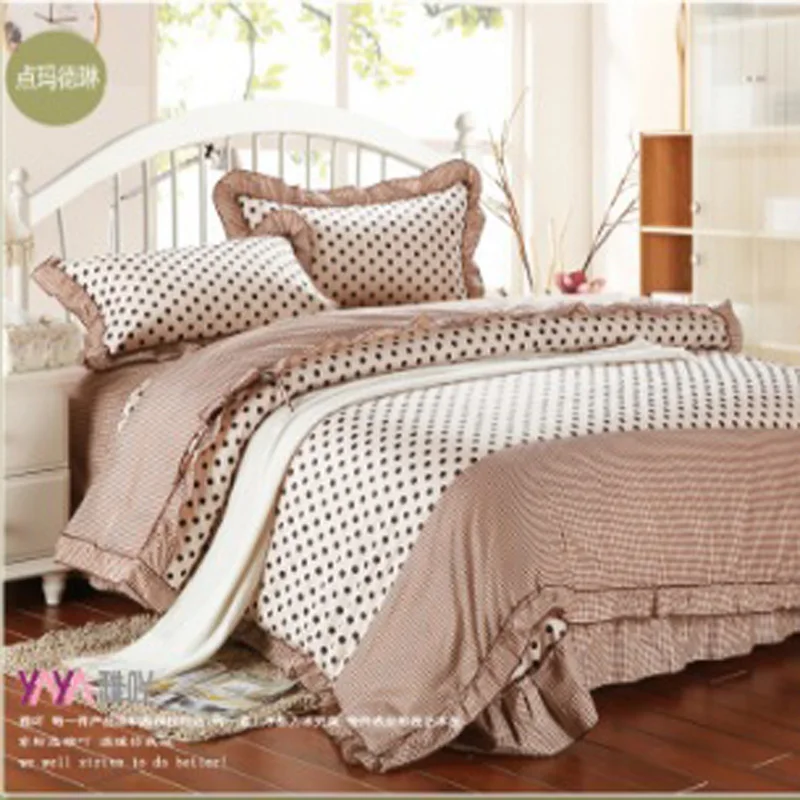 

Bedding Korean Quilts Bedsheet Cotton Black White Polka Dot Comforter Set 4pc Comforter Set Queen Bed Wholesale Free Shipping