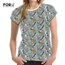 FORUDESIGNS/Дизайнер цветок шелти футболка для женщин Повседневное милый мультфильм собака узор футболка индивидуальный дамы 3d
