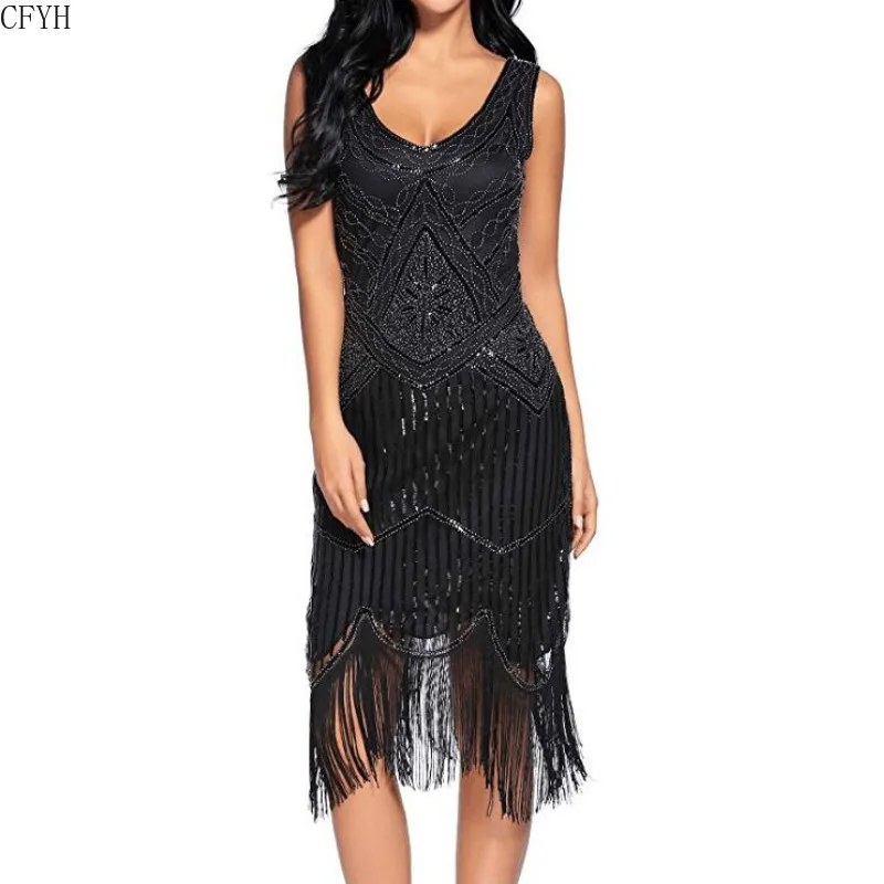 

Plus Size 4XL Women's 1920s Vintage Sequin Full Fringed Deco Inspired Flapper Dress Roaring 20s Great Gatsby Dress Vestidos