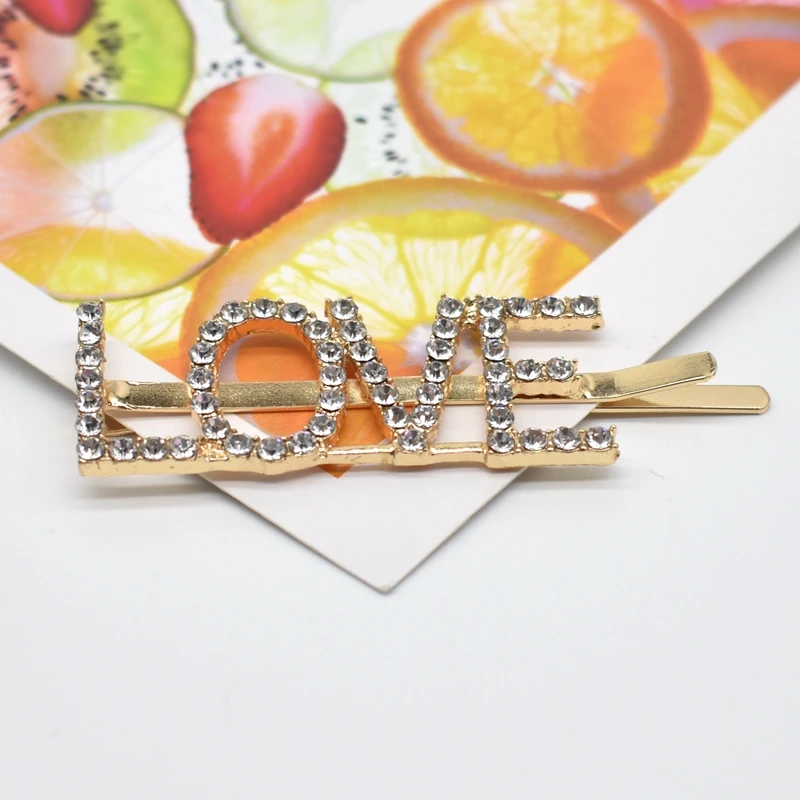 

handmade Gold Color 1PC Rhinestone Letter Hair Clip Snap Barrette Stick Hairpin hair accessories clip Women 11-11