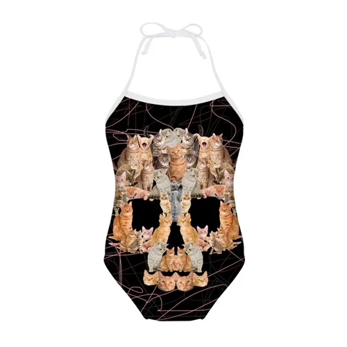 Lovely Kitty Cat Swimwear Girls Children Skull Print Sport Beach Wear ...