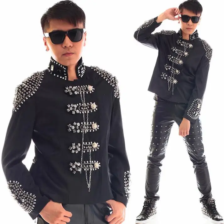 Mannen diamond suits ontwerpen masculino homme podium kostuums voor zangers mannen tiener blazer dans kleding jas jurk punk zwart Mannen diamond suits ontwerpen masculino homme podium kostuums voor zangers mannen tiener blazer dans kleding jas jurk punk zwart