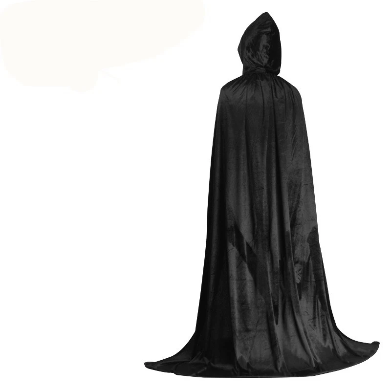 Adult Child Black Velvet Hooded Vampire Cape Cape Halloween Party Cloak Size S-L Cosplay Death Gothic Heroic Kids Cloak (1)