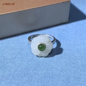 

CYNSFJA Real Certified Natural Hetian Jade 925 Sterling Silver Handmade Amulet Jade Ring Hand Carved High Quality Resizable Gift