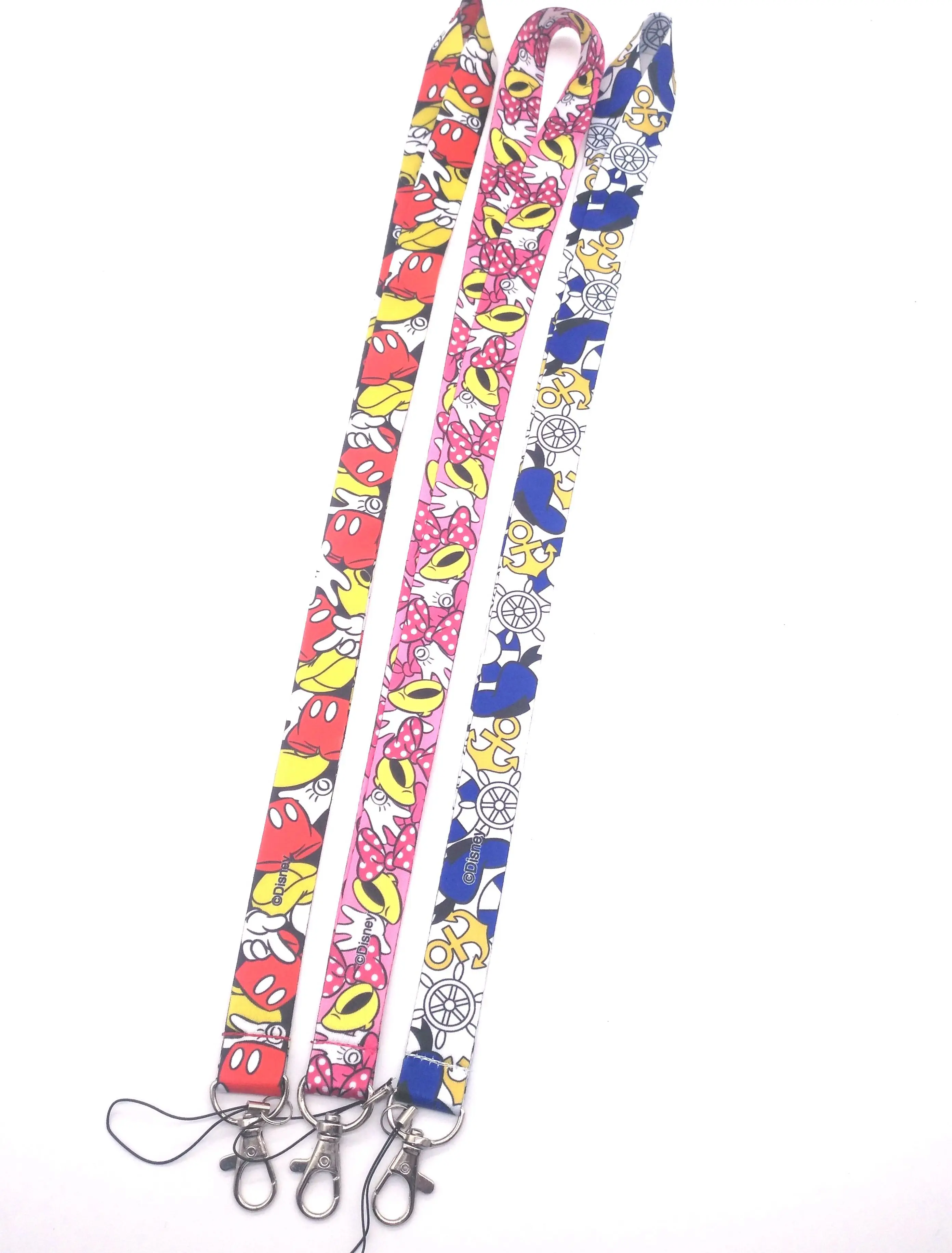 

Hot Sale! 10 pcs /20 pcs/30pcs cartoon mickey minnie Donald Duck Lanyard Neck Strap Card Bus ID Holders With Key Chain