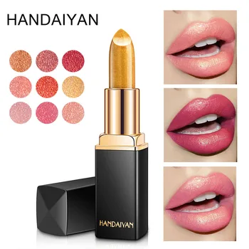 

HANDAIYAN Lips Glitter Super Metallic Lipstick Temperature Change Color Gold Shimmer Red Rouge Pearl Shining Pigment Lip Balm