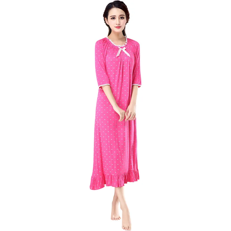 Women Summer Nightgown Female Half Sleeve Modal Sleepwear Polka Dot