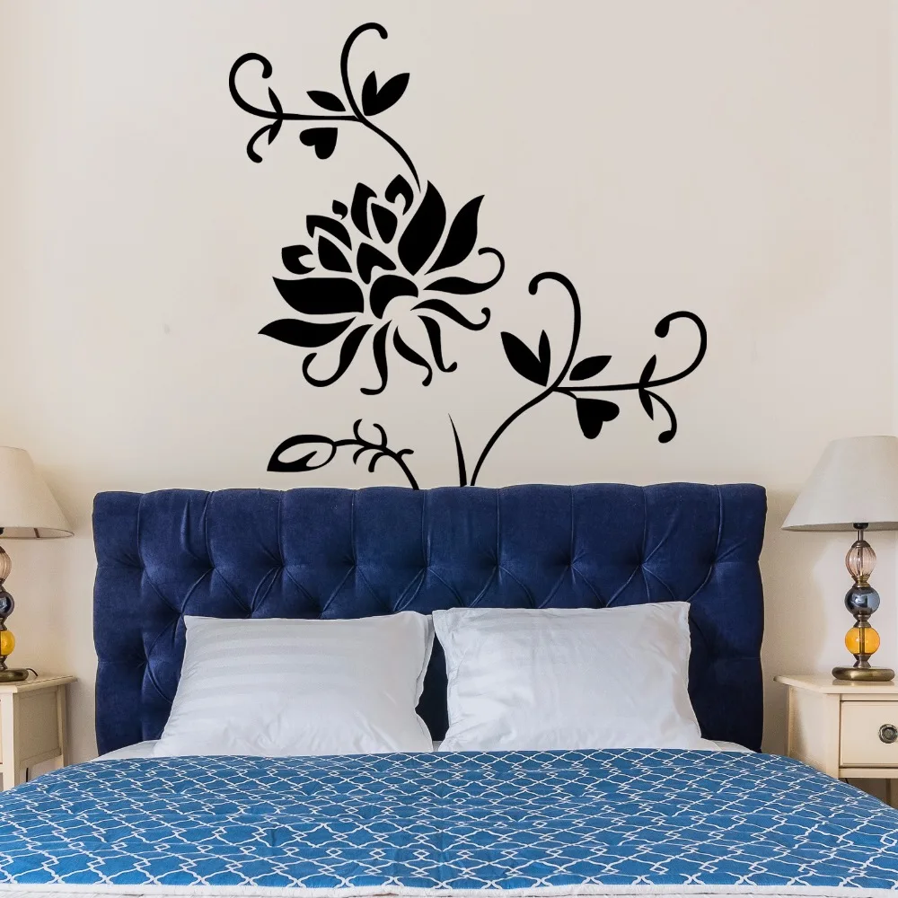 Black Color Peony flower wall Stickers PVC material DIY wall decals For