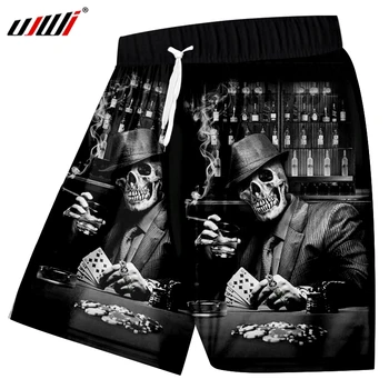 

UJWI Casual Shorts 2018 New Men's Smoking Poker Skull 3D Printed Fashion Slim Hip Hop Street Shorts