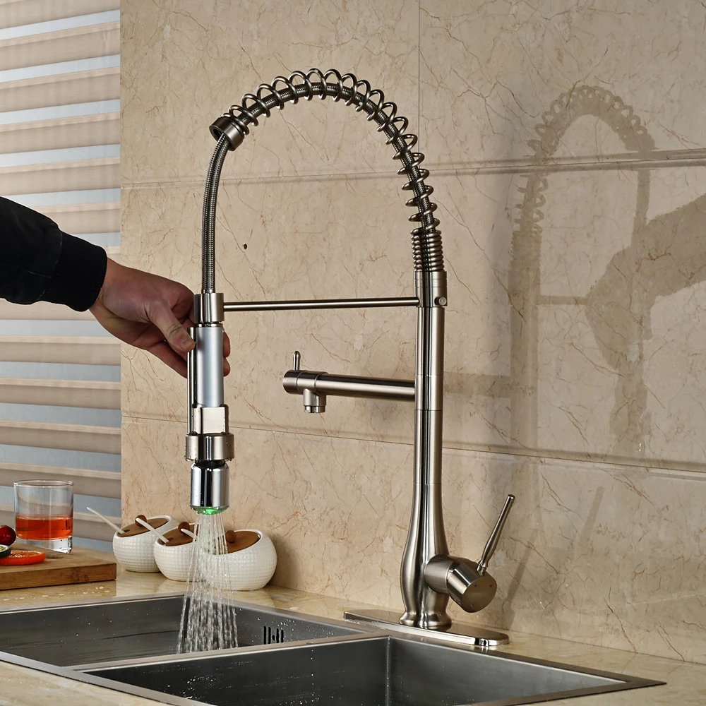 LED Spout Swivel Spout Kitchen Sink Faucet Pull Out Mixer Tap With
