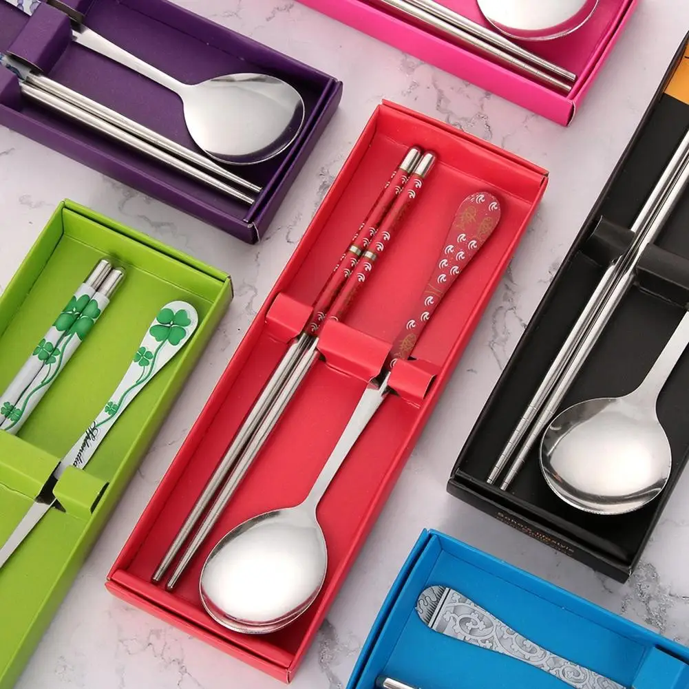 2Pcs Portable Metal Tableware Outdoor Picnic Camping Travel Western Food Chopsticks Spoon Luxury Dinnerware Set Kitchen Tools | Дом и сад
