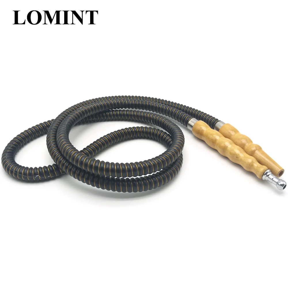 LOMINT Black Leather Hookah Hose With Wood Handle For Shishia Hookahs