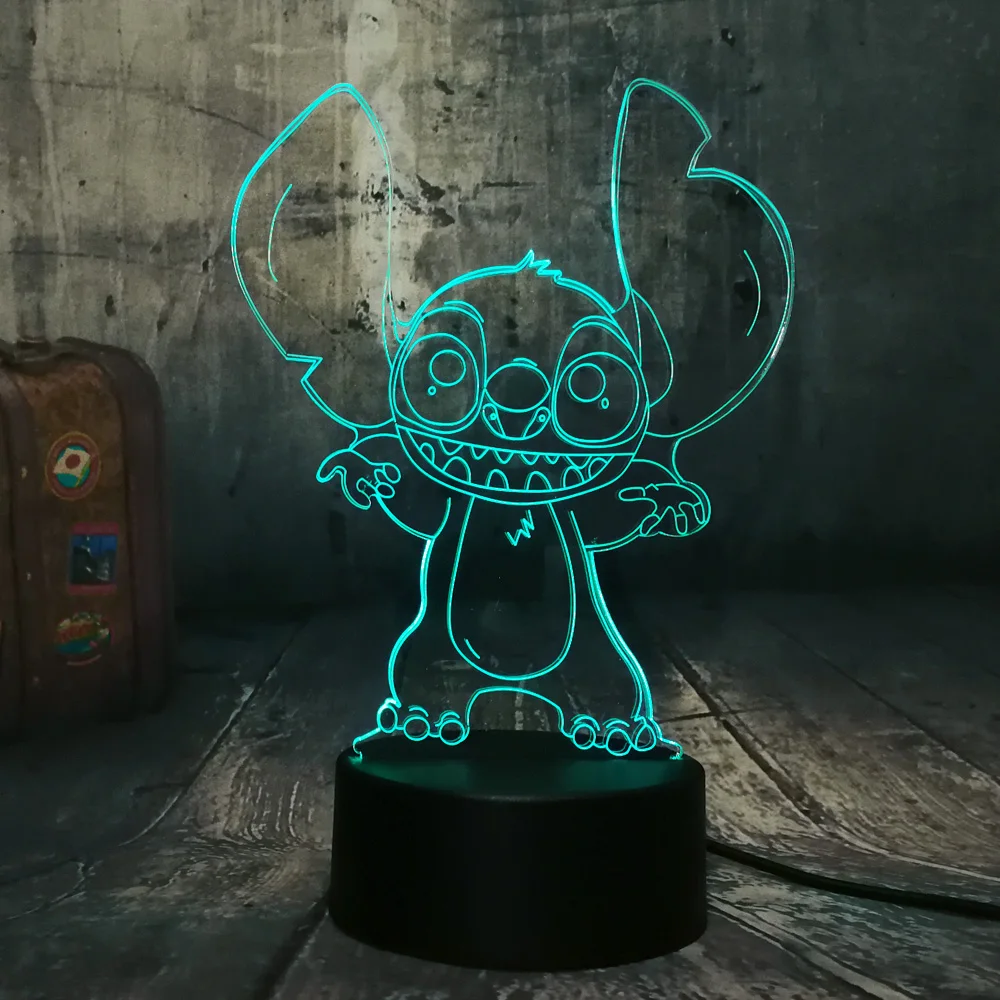 Cute Grimacing Face Stitch 3D LED Night Light 7 Color Change Cartoon Baby Sleep Table Lamp Home Decor Holiday Kid Christmas lamp | Лампы и