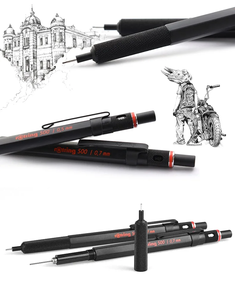 Rotring 500 0,5/0,7 мм механический карандаш высокое качество пластиковый держатель для ручки металлический накатки сцепление автоматического карандаша ручка для рисования