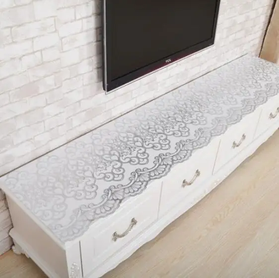 التذهيب PVC سماط للماء Oilproof البلاستيك الجدول يغطي التلفزيون الوقوف يغطي الأزهار المطبوعة الدانتيل حافة مكافحة الساخن مجلس الوزراء القماش