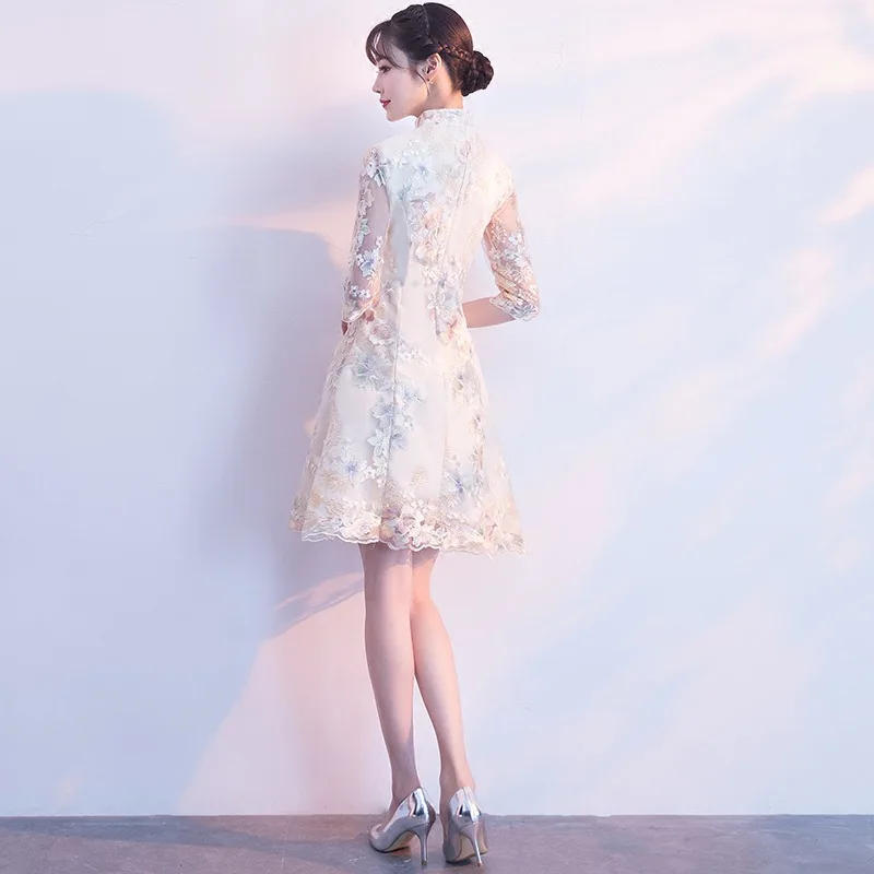 Китайский стиль свадебное Мини Cheongsam ретро сексуальные тонкие вечерние платья свадебное платье Qipao винтажная женская одежда Vestidos