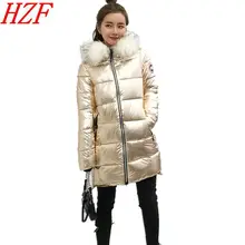 Metal Golden Silver Bright Hooded Jacket Coat Women Winter Warm Cotton Padded Long Parkas High Quality Bomber Streetwear Parka