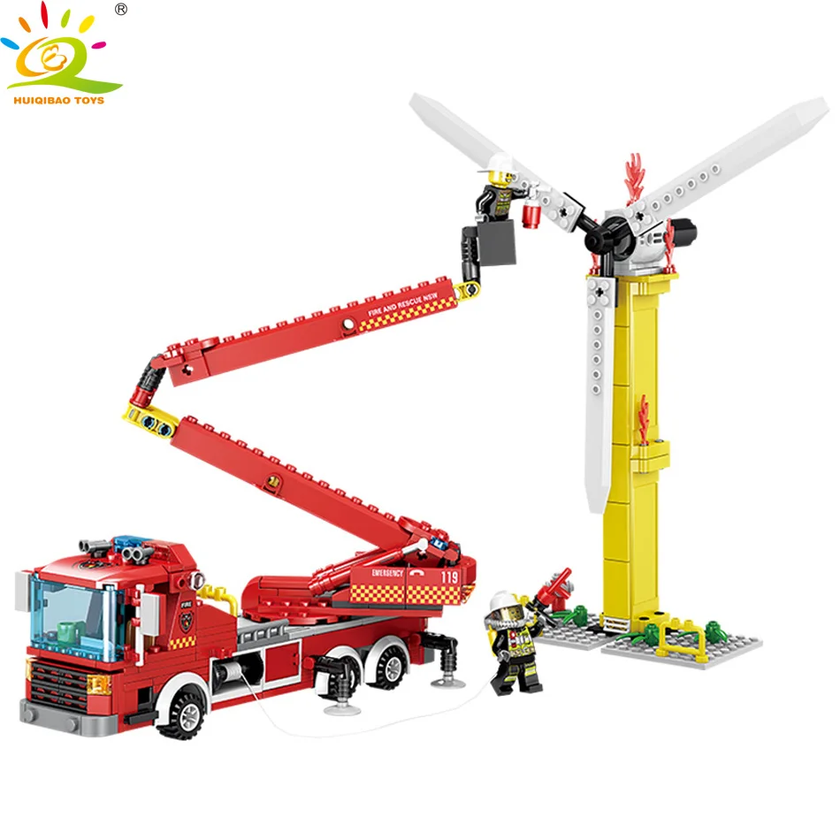 

HUIQIBAO Toys 400pcs Fire Fold rescue car Building Blocks For Children Compatible Legoingly City Firemen figures Creator Bricks