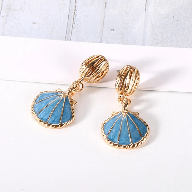 

New Blue Color Protection Vintage Ocean Wind Shell Earrings Beautiful Resin Marine Ocean Shell Styles Earrings Women Jewelry