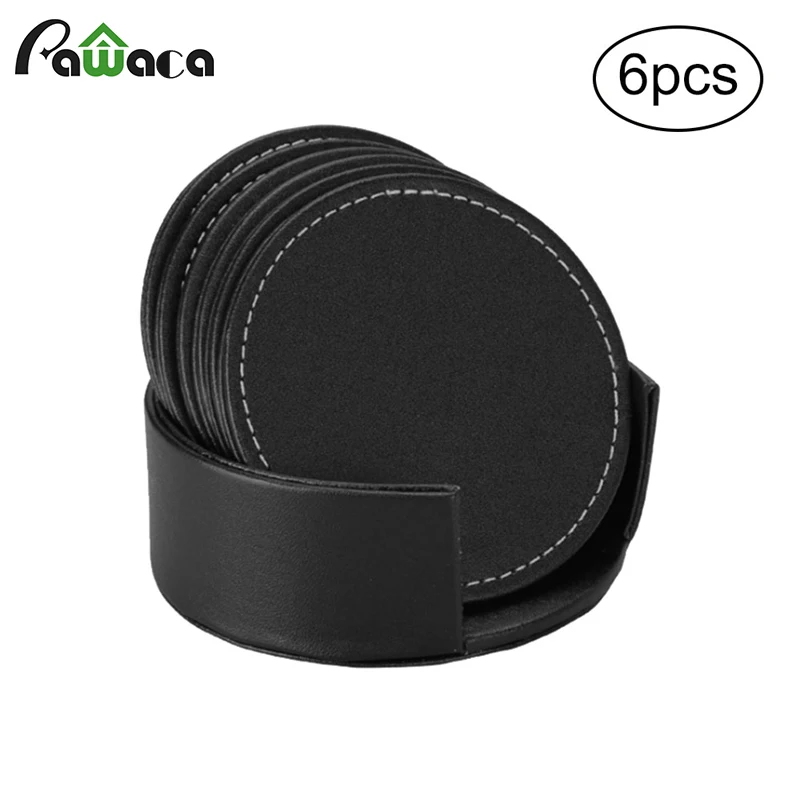 6 قطع الجلود كوستر مجموعة مقاومة للحرارة كأس حصيرة منصات القهوة القدح شرب الوقايات تحديد الموقع الجدول حصيرة كأس حامل مربع جولة ديكور