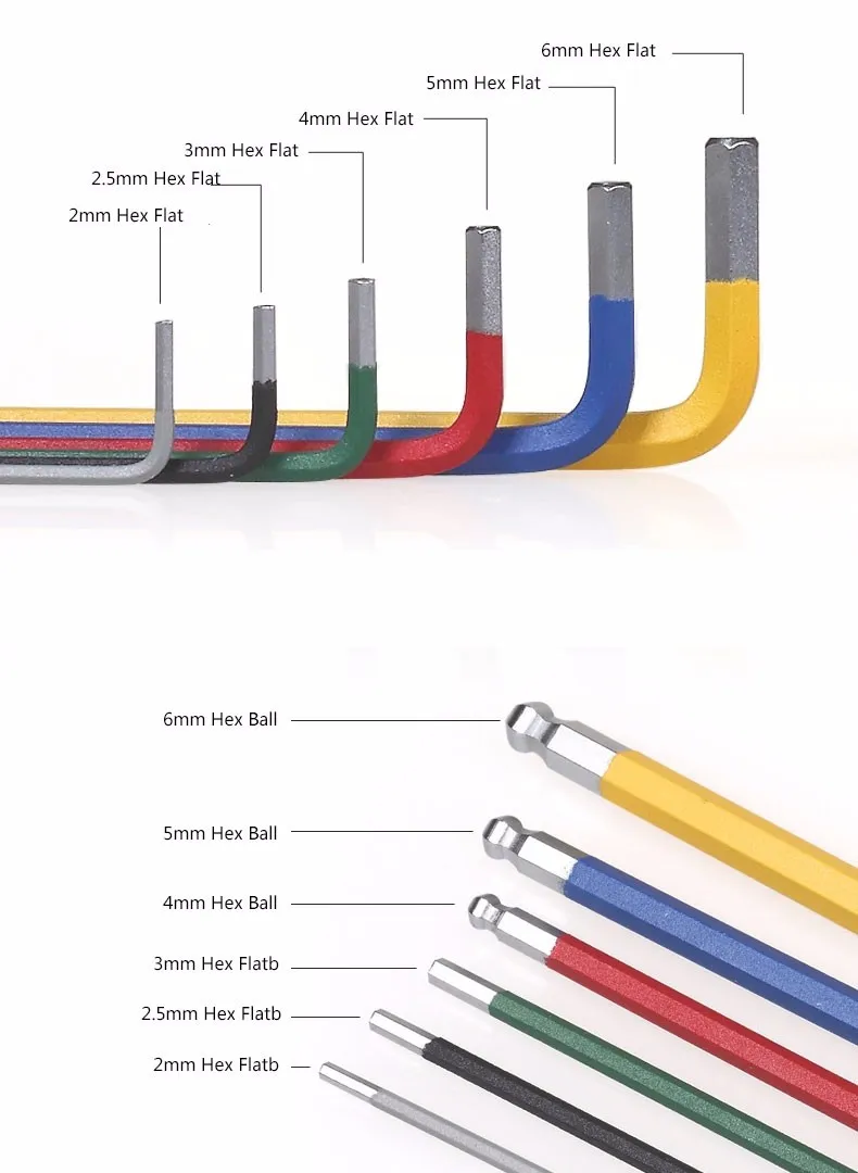 Набор шестигранных ключей для велосипеда BIKEHAND, набор инструментов для ремонта горного велосипеда, набор инструментов для обслуживания, гаечный ключ, цветной, цветной, 6 шт., отверстие плоского шара, 2/2. 5/3/4/5/6 мм