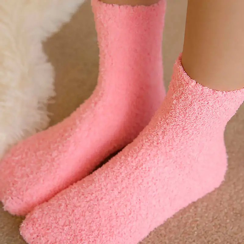 1 пара, женские зимние теплые домашние носки-тапочки для девочек, бархатные кашемировые мягкие удобные повседневные мягкие удобные носки длиной по щиколотку